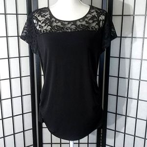 New York& Co Side Ruched Lace Top Blouse